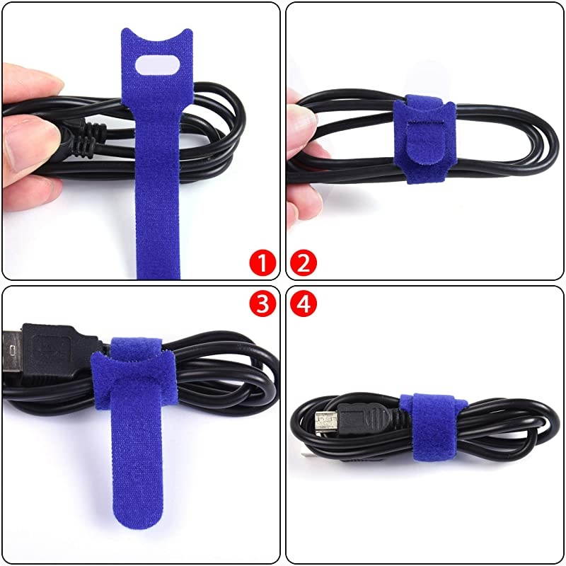 50 Pack 4 Inches Hook and Loop Cable Ties, Self-gripping Fastening Cord Strap by  - Reusable, Durable Functional Ties to Keep Your Home, Office, Workspace from Tangled Messes of Cords