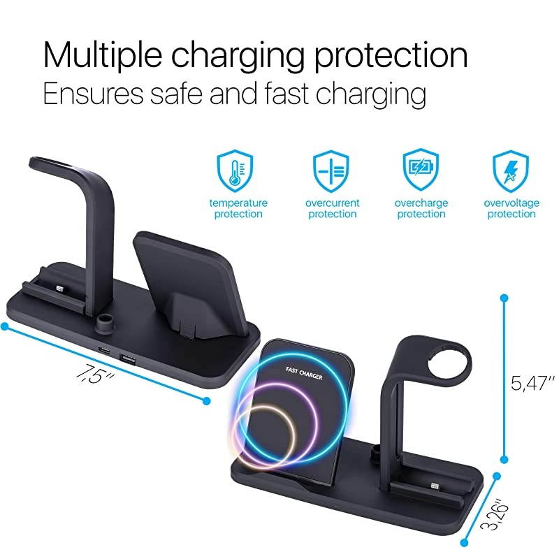 in 1 Wireless Charging Station for Multiple Devices Apple Watch iPhone Airpods Apple Docking Station Detachable Qi Wireless Charger Stand in 1 Compatible with iPhone XR X XS Max 8 Plus
