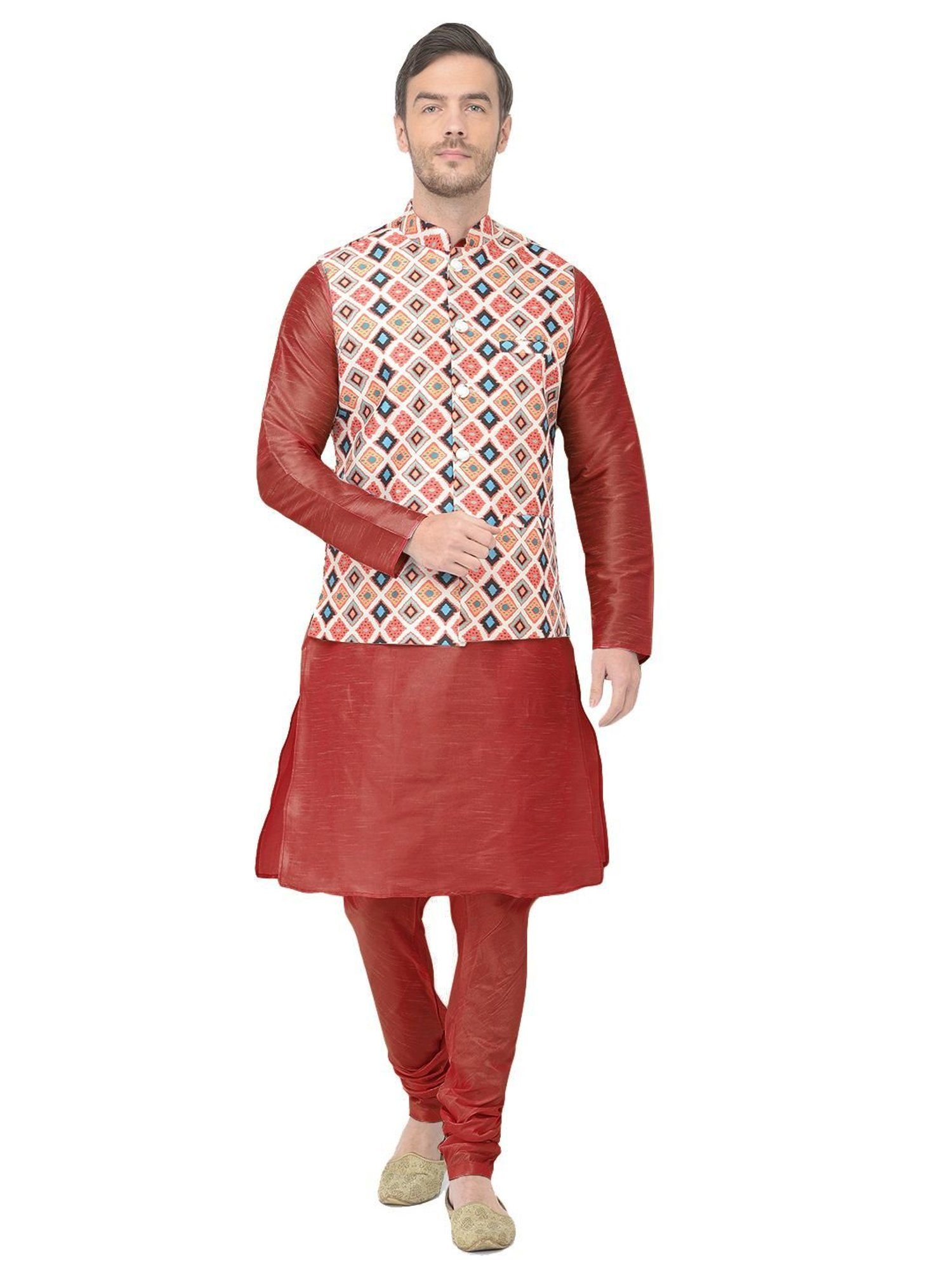 SG LEMAN Red Regular Fit Printed Kurta Set