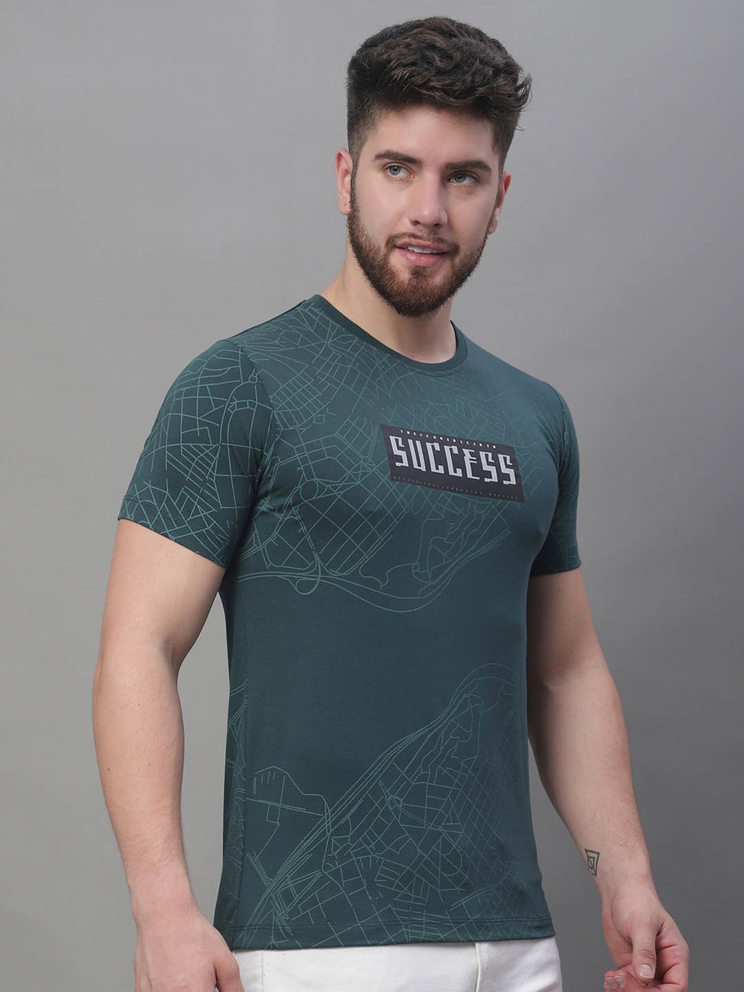 Venitian- Forbidden Clothing Dark Green Slim Fit Printed T-Shirt