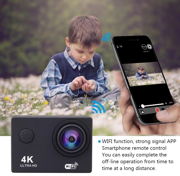4K WiFi Action Camera 1080P HD 30m Underwater Waterproof Camera 170 Degree Wide Angle Lens Outdoor Sports Camera