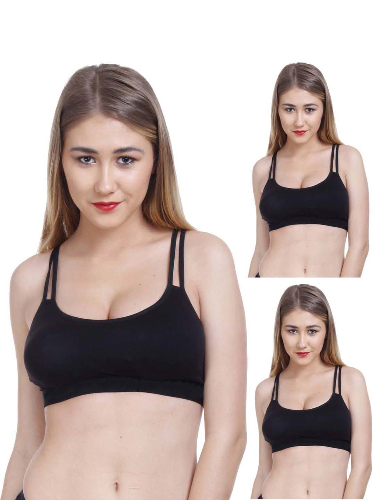 AROUSY Black Cotton Bralette Bras - Pack Of 3