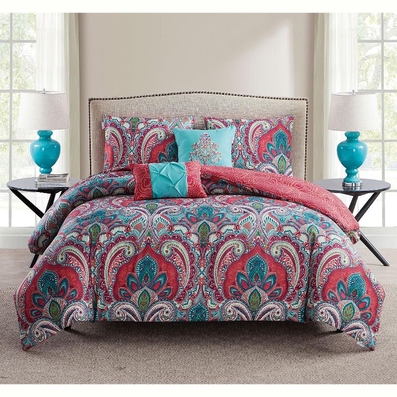 VCNY Home Casa Re'al Damask Reversible Comforter Set - Multicolored 4 Piece Twin - Twin XL