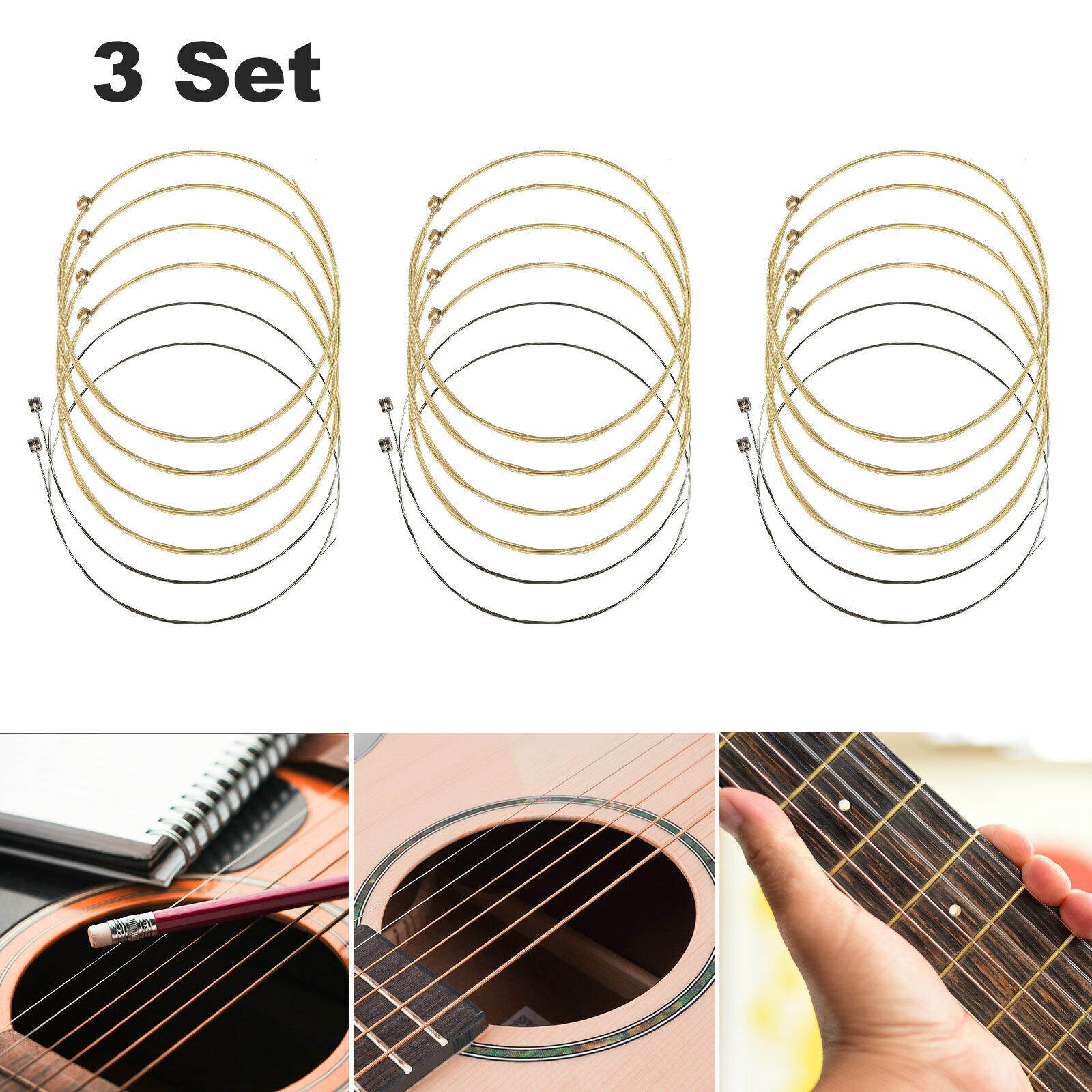 3Set 6x Electric/Acoustic Folk Guitar Strings Core Copper Rustproof Plated Chord