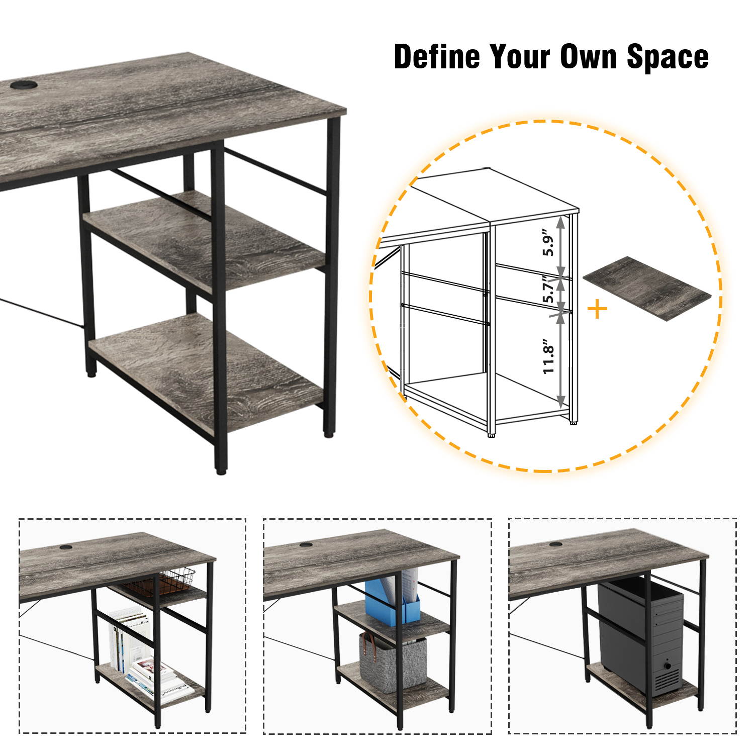 Bestier L Shaped Desk with Shelves 95.2 Inch Reversible Corner Computer Desk or 2 Person Long Table for Home Office Large Gaming Writing Storage Workstation P2 Board with 3 Cable Holes, Grey Oak