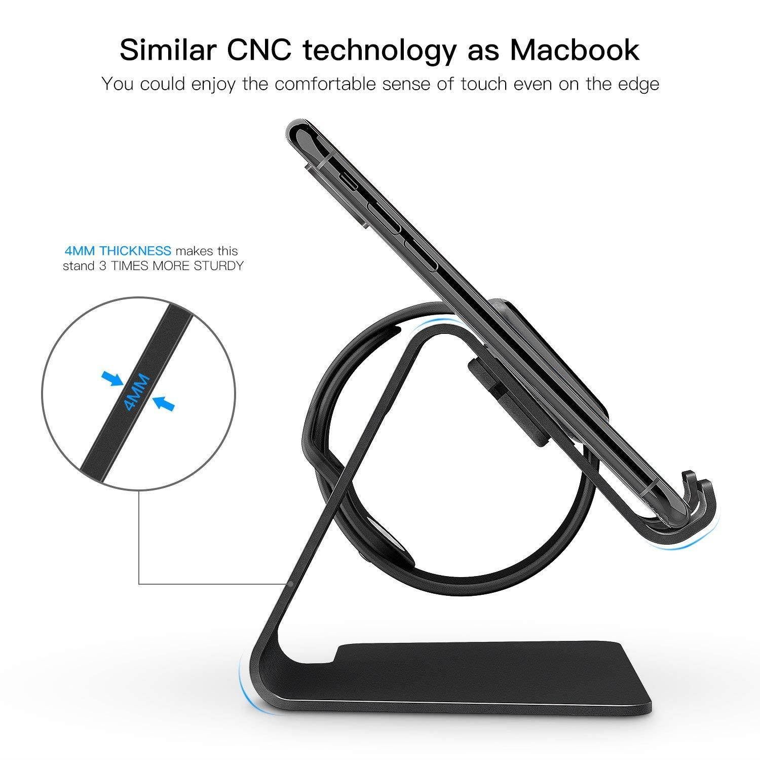 Apple Watch Stand, OMOTON 2 in 1 Universal Desktop Stand Holder for iPhone and Apple Watch (Both 38mm/40mm/42mm/44mm) (Black)