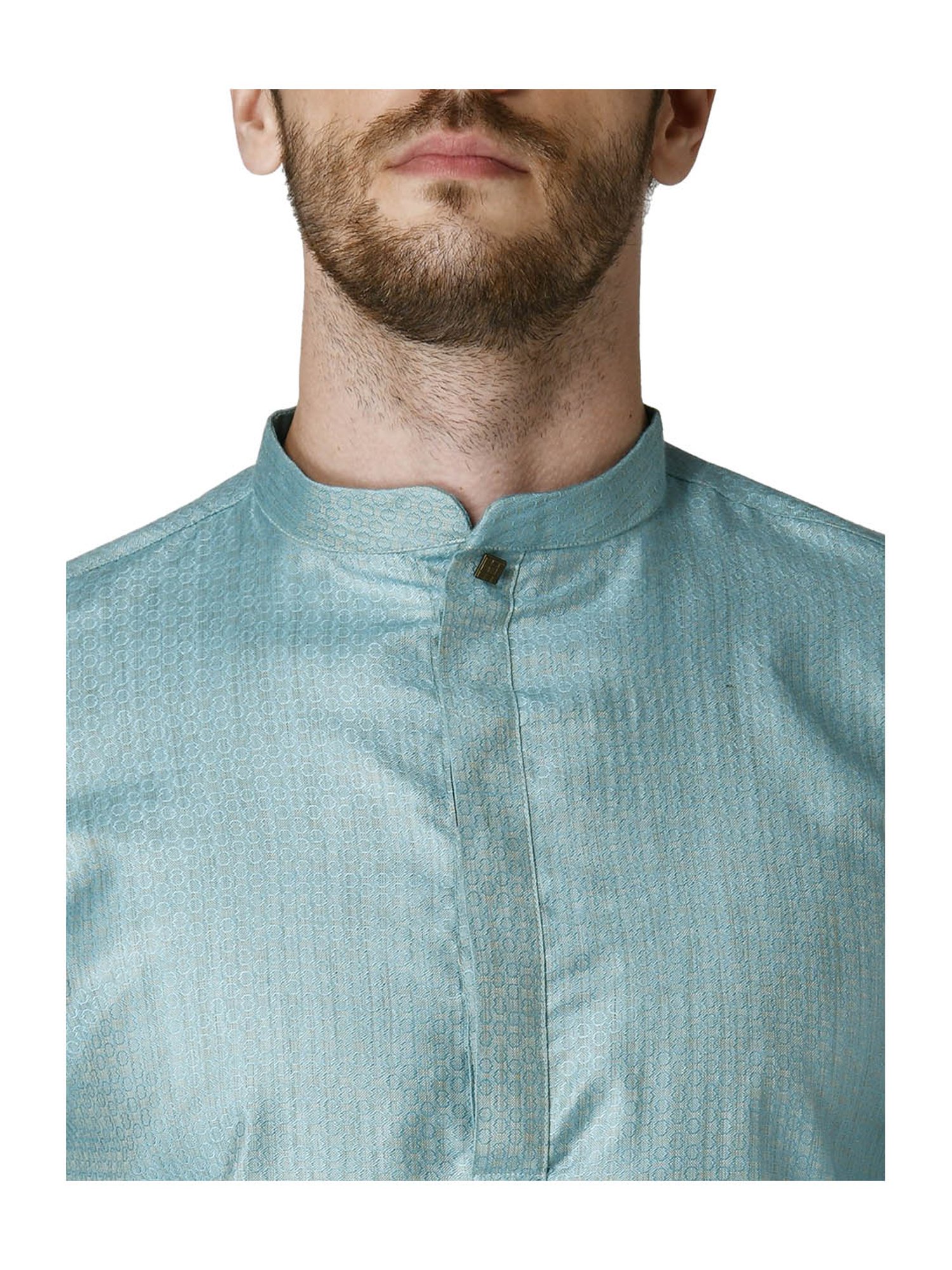 Tabard Teal Blue & White Printed Kurta & Churidar Set