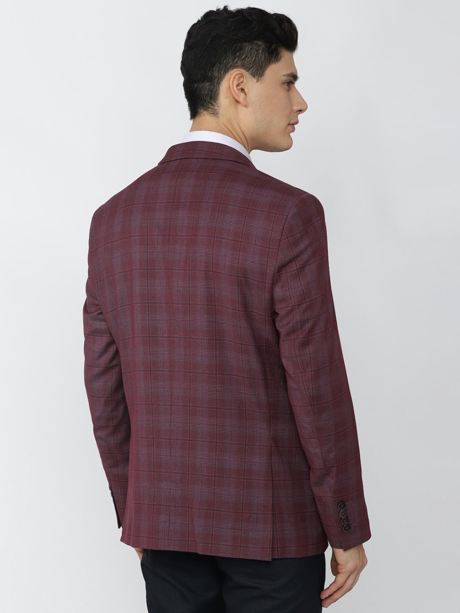 Van Heusen Maroon Slim Fit Checks Blazers