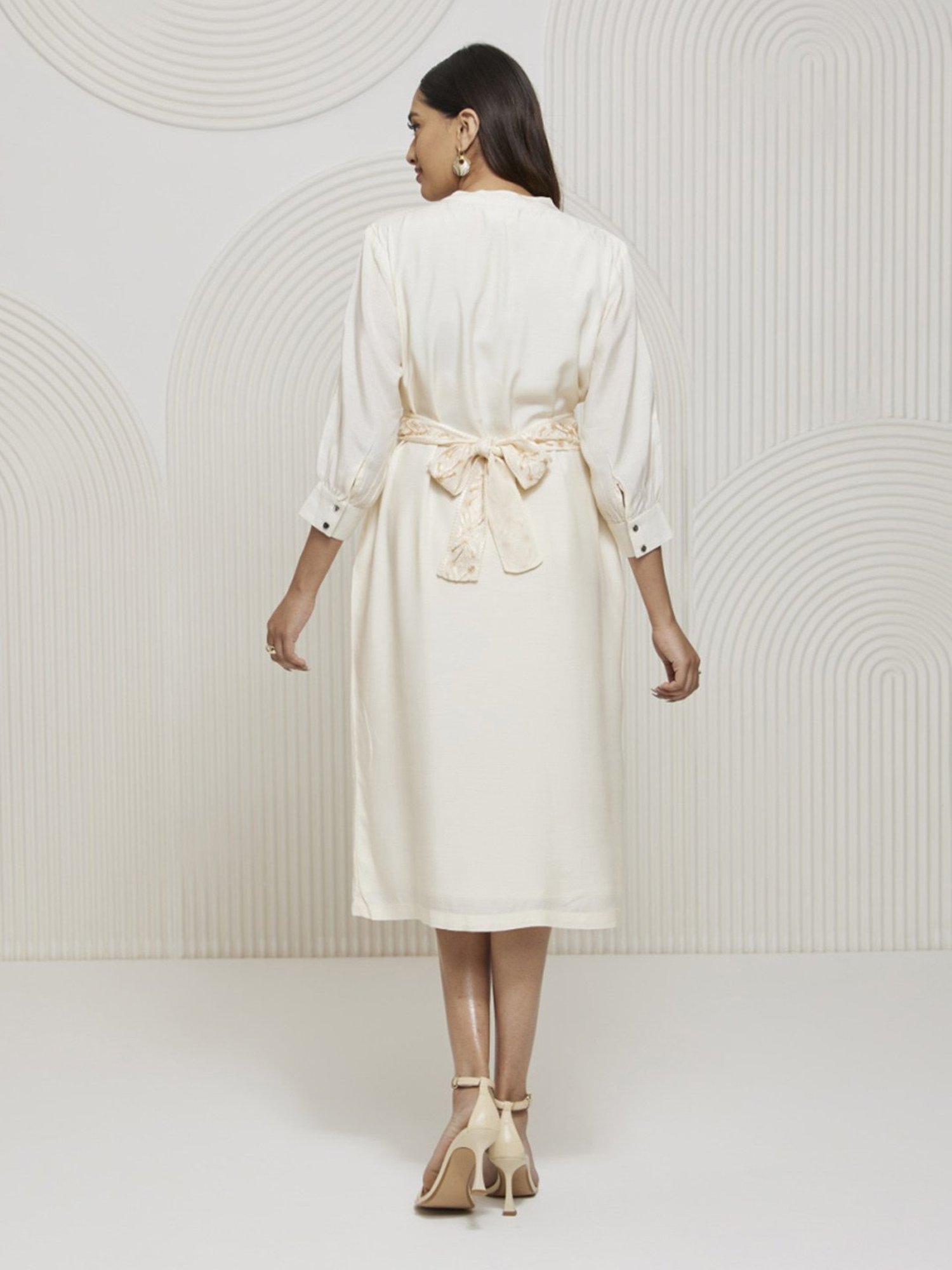 Artagai Snow White Shift Dress with Embroidered Belt