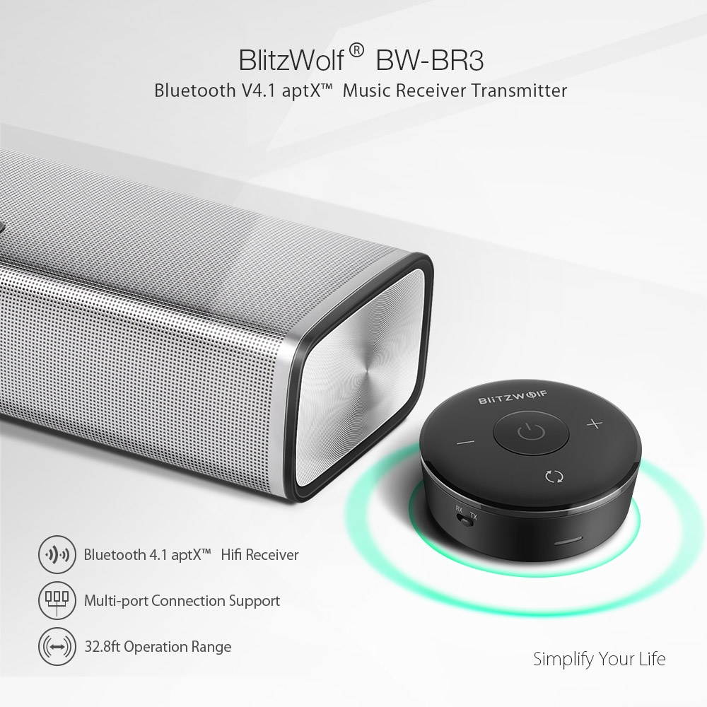 BlitzWolf&reg; BW-BR3 bluetooth V4.1 Music Receiver Transmitter 3.5mm AUX 2 in 1 Adapter