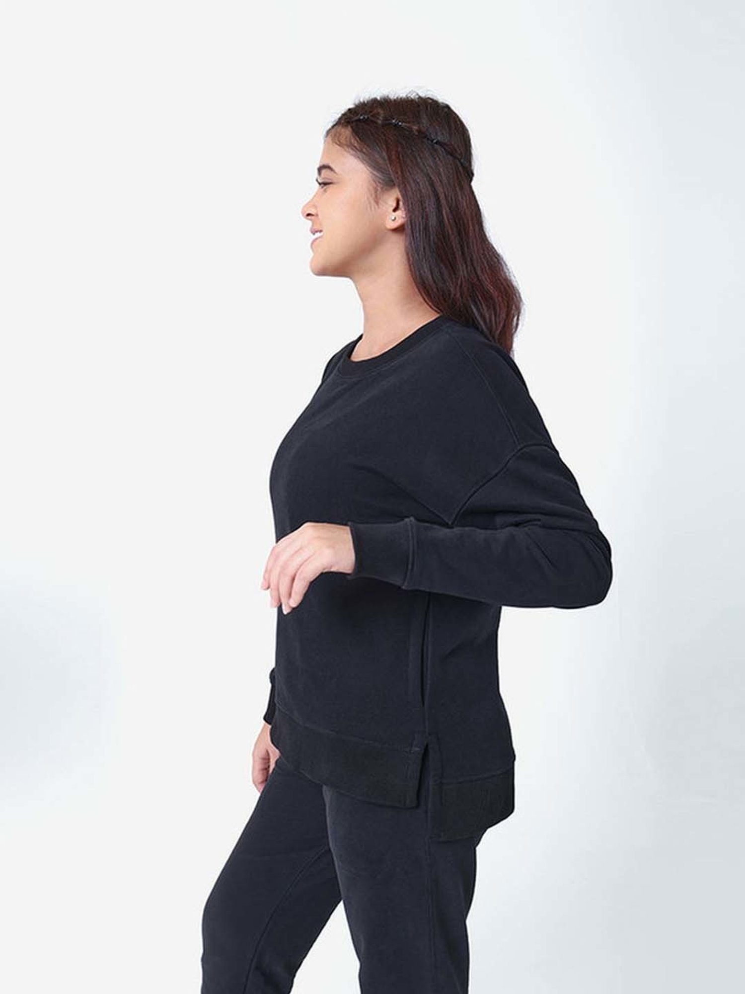 BlissClub Black Relaxed Fit Sports Sweatshirt