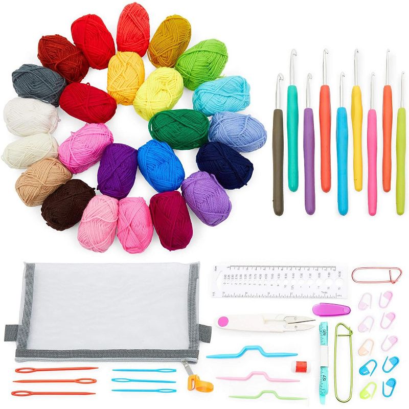Bright Creations 55 Pieces Crochet Kit with Hooks and Medium 4 Acrylic Yarn, Sewing Kits, Arts and Crafts