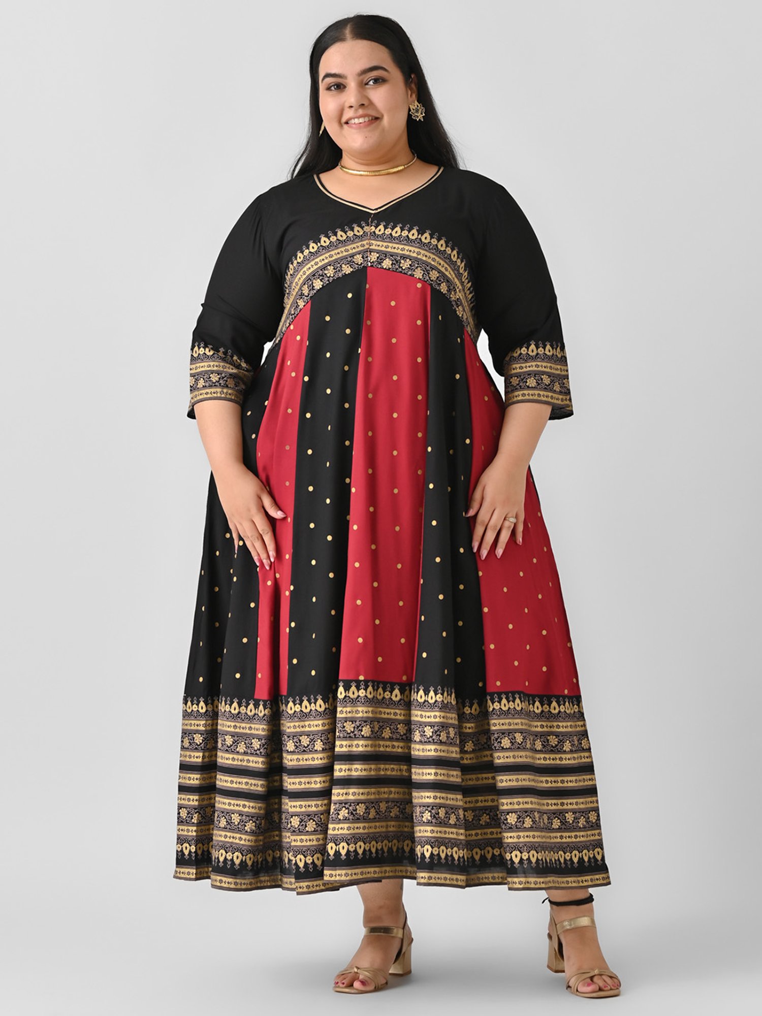 Rustorange Black & Maroon Color-Block Ethnic Dress