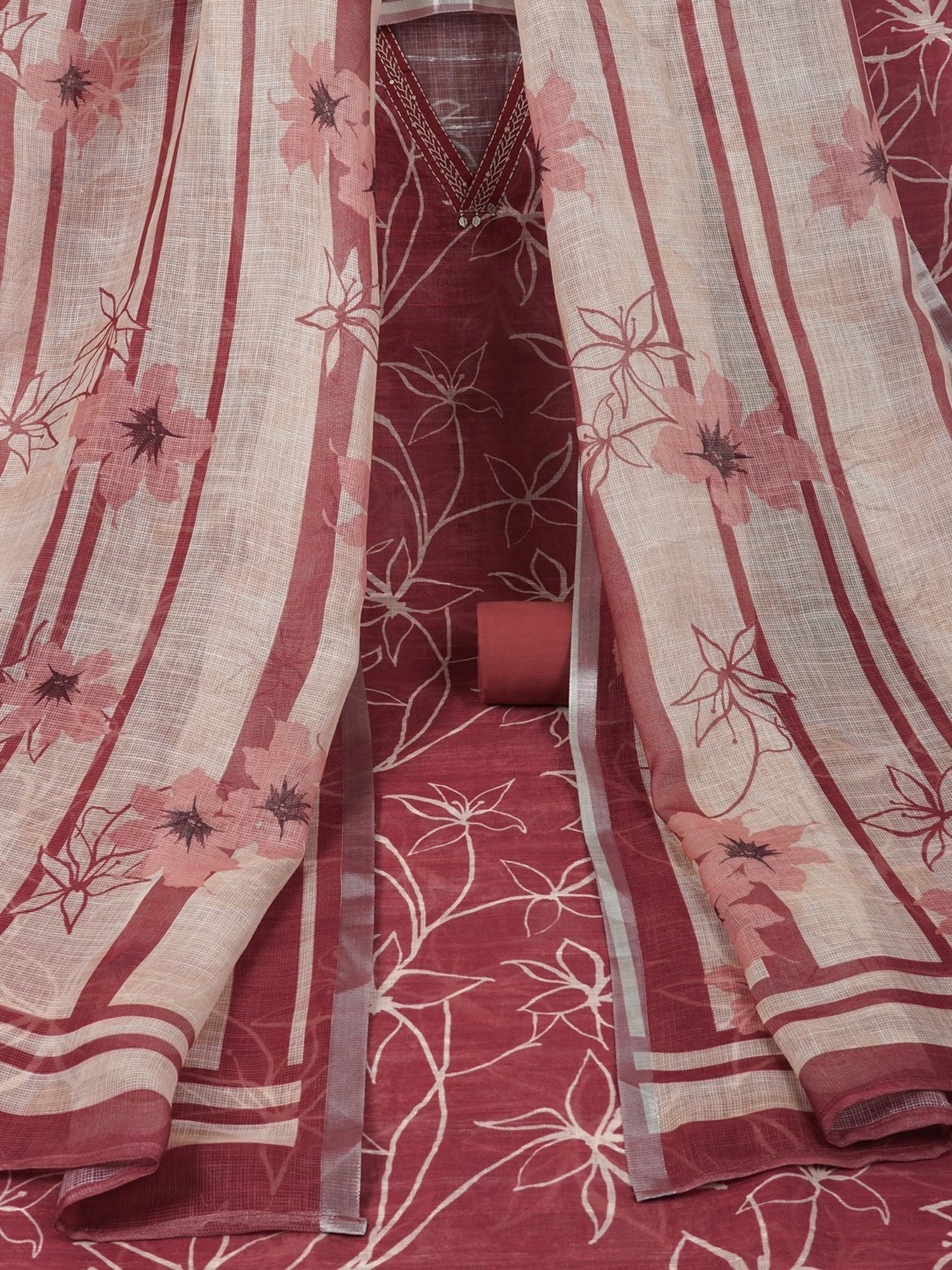 Kami Kubi Red Floral Dress Material