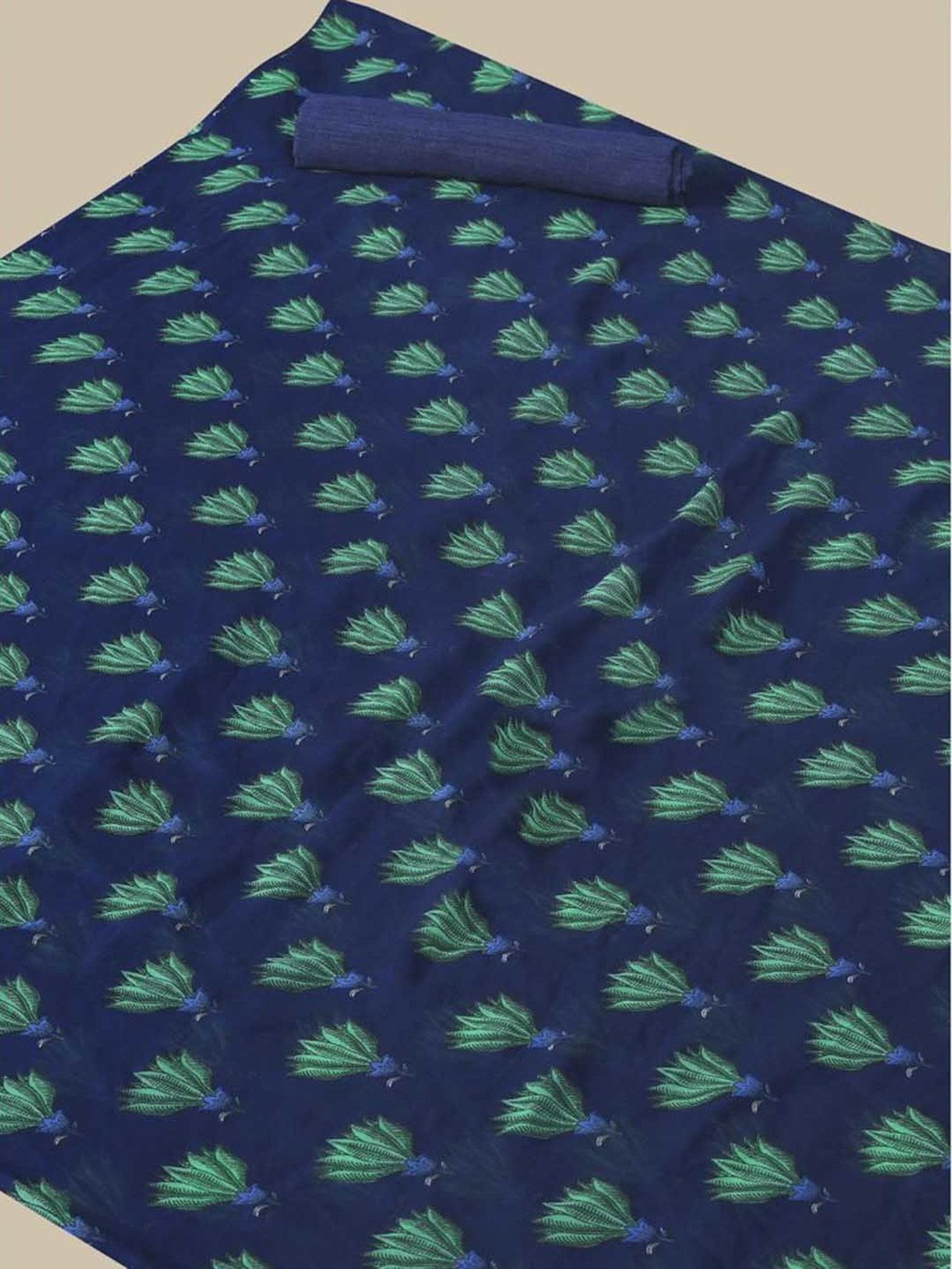 Rangita Navy Printed Saree With Blouse