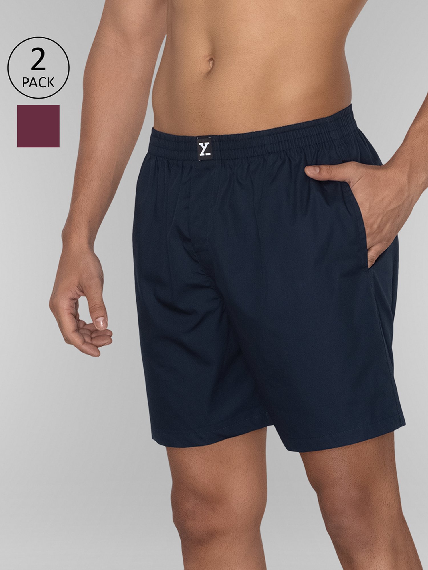XYXX Blue & Burgundy Relaxed Fit Boxers - Pack of 2