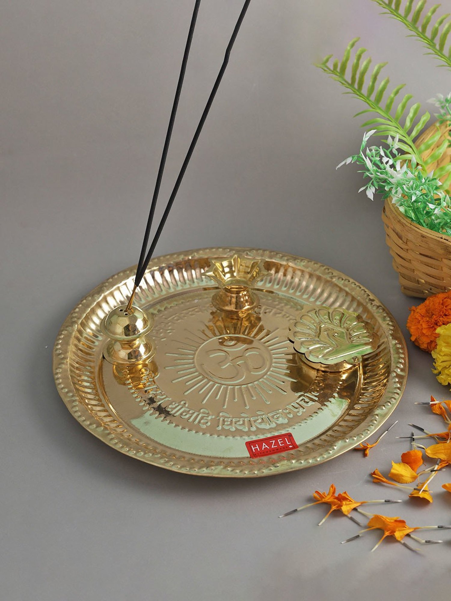 HAZEL Gold Brass Aarti Thali