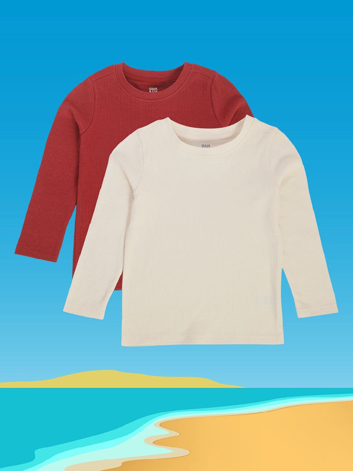 MINIKLUB Kids Red & White Solid Full Sleeves T-Shirt (Pack Of 2)