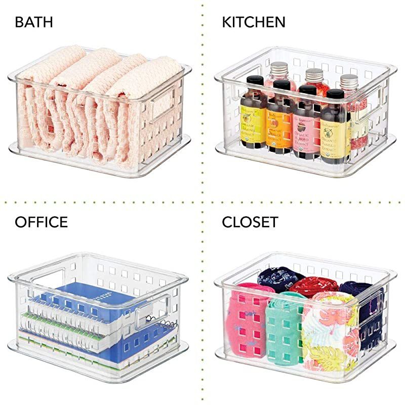 Plastic Stackable Household Storage Organizer Container Bin with Handles for Media Consoles Closets Cabinets Holds DVDs Blu Ray Video Games Gaming Accessories 6 Pack Clear