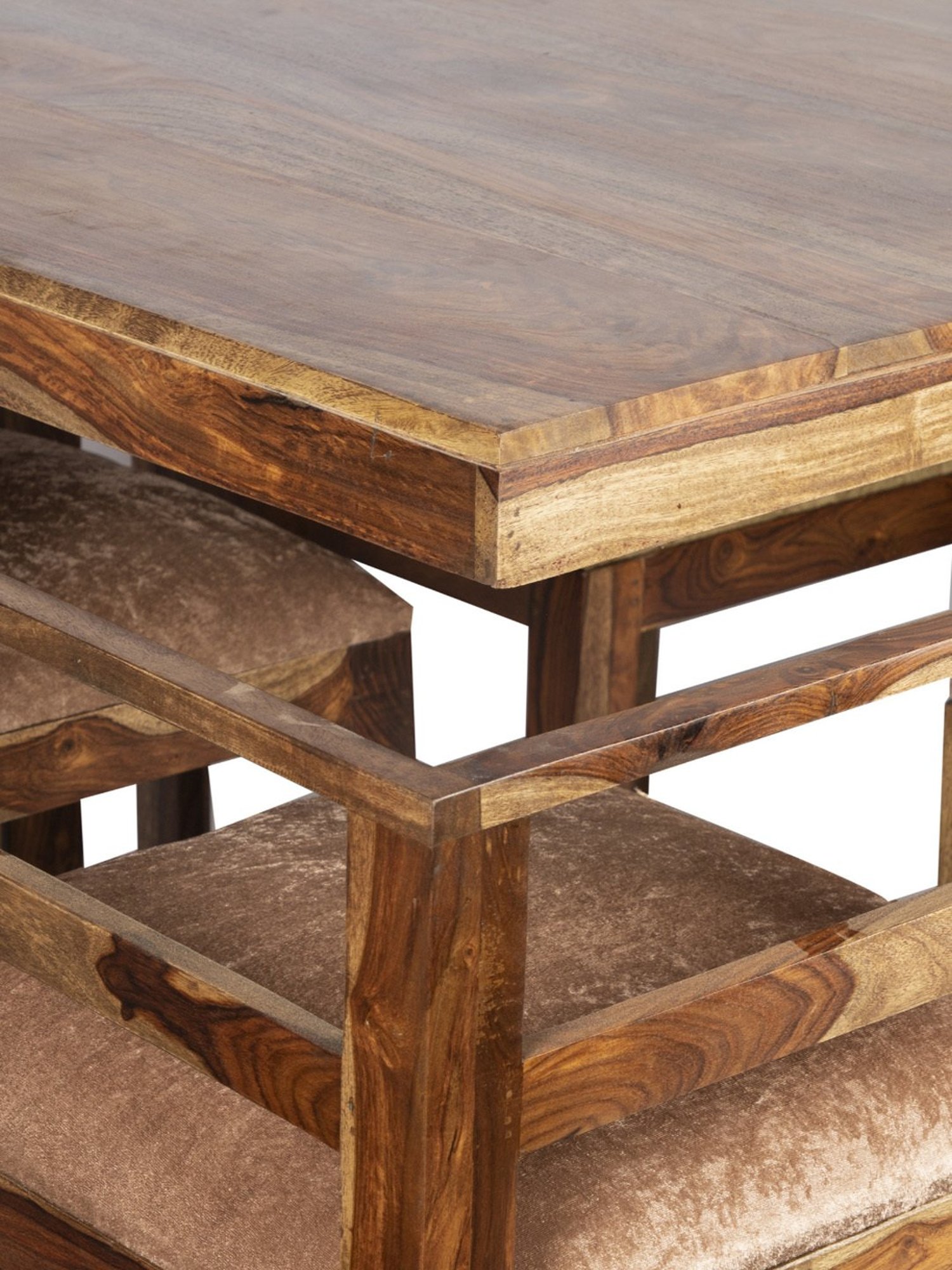 Ikiriya Kingston Solid Brown & Beige Wood 4 Seater Dining Table Set Teak Finish