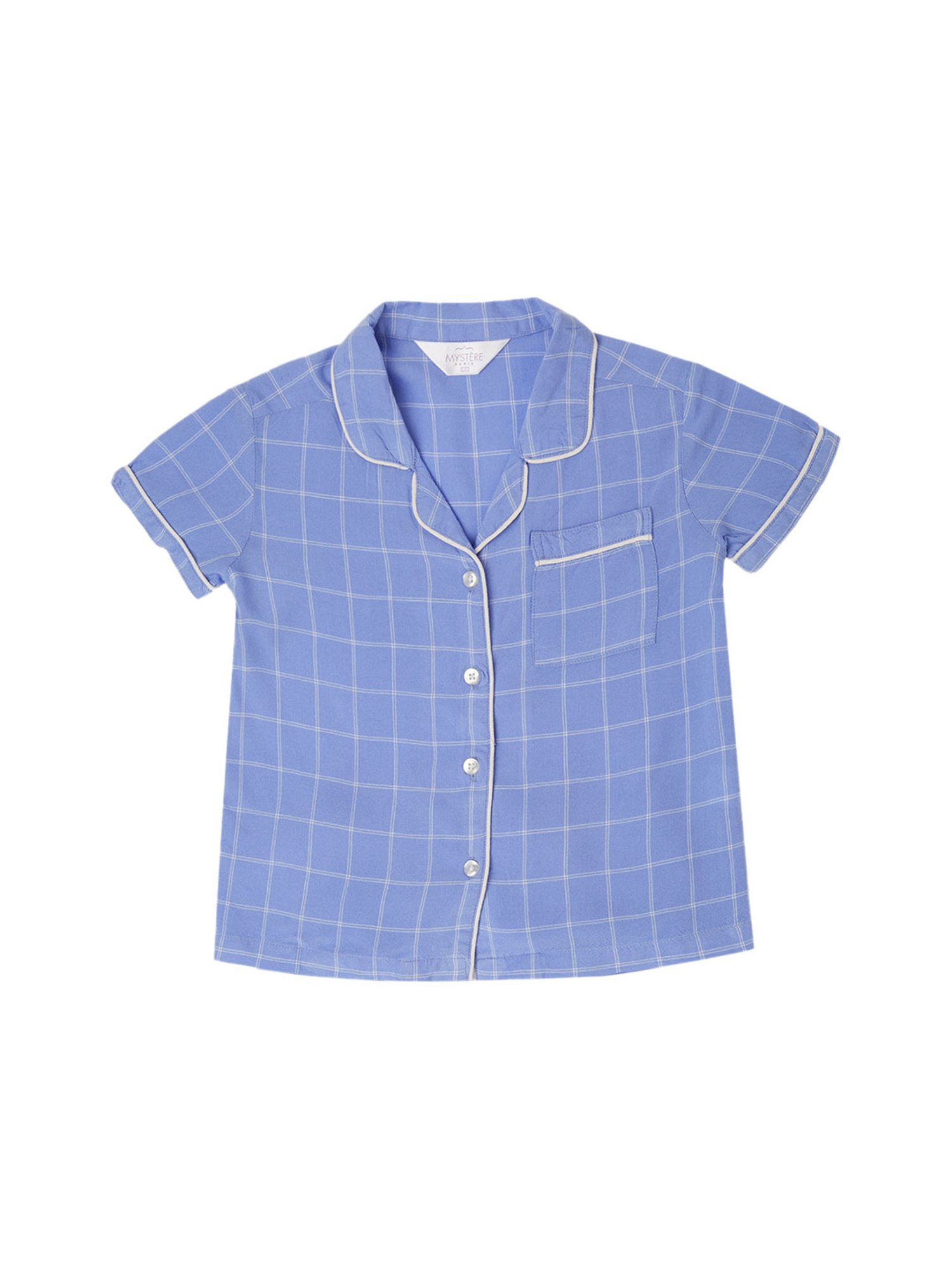 Mystere Paris Girls Blue Checks Shirt with Shorts