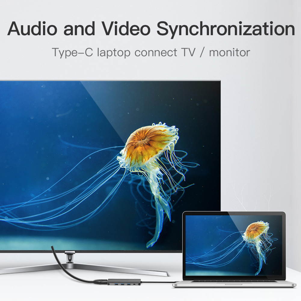 Vention USB C to HDMI Adapter,USB Type C to 4K HDMI with 3&times; USB 3.0 Hub Power Delivery Charging Port for MacBook ,Chromebook, XPS,and more USB C Laptops