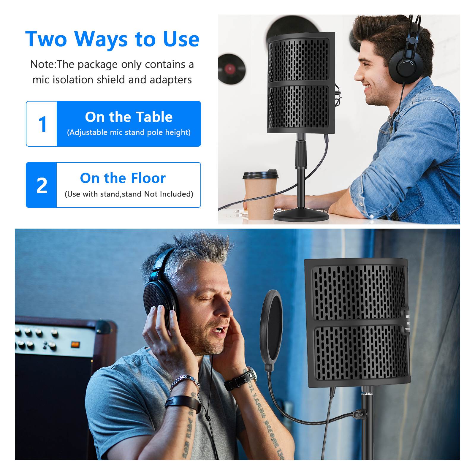 Neewer NW-12 Pro Tabletop Microphone Isolation Shield with Round Base Stand, Mic Sound Absorbing Foam for Studio Recording, Podcasts, Vocals, Singing, Broadcasting (Mic and Shock Mount Not Included)