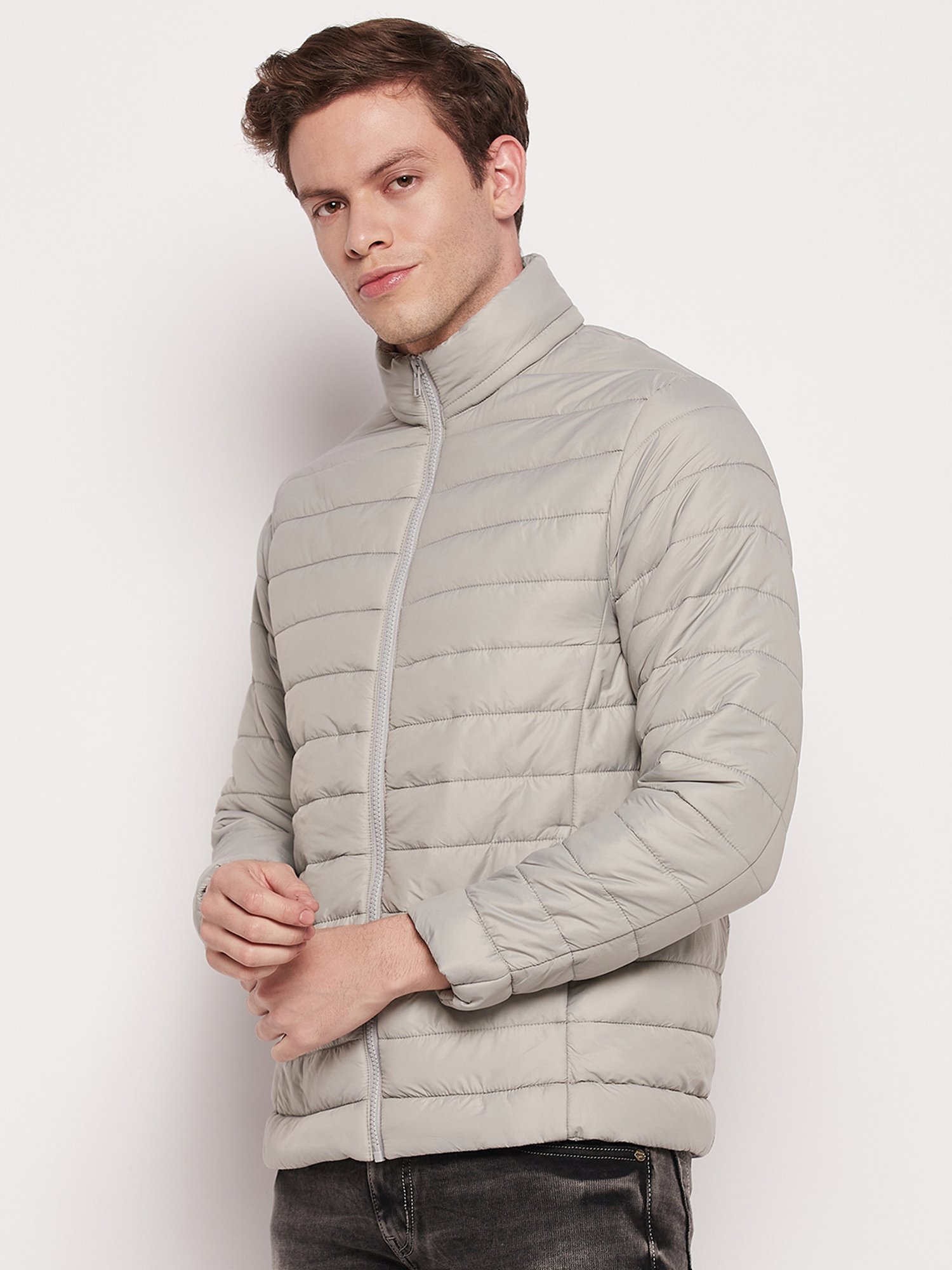 Cantabil Light Grey Regular Fit Quilted Jacket
