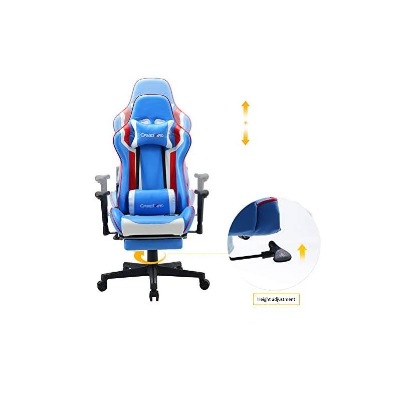 Back PU Leather Swivel Gaming Chair with Adjustable Lumbar Support Headrest Footrest Video Game Chair Racing Office Chair (Bule)