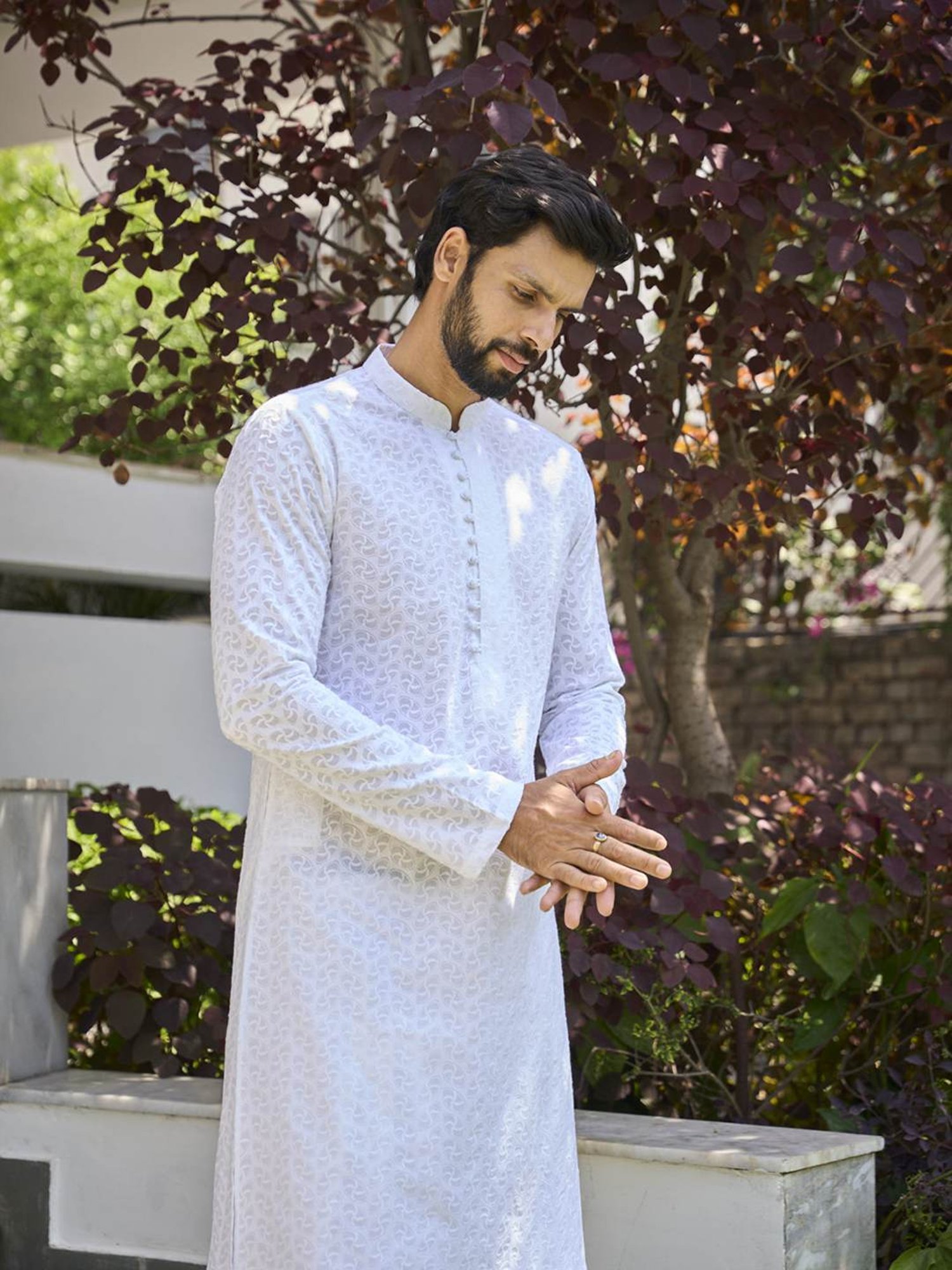 See Designs White Cotton Regular Fit Embroidered Kurta Bottom Set