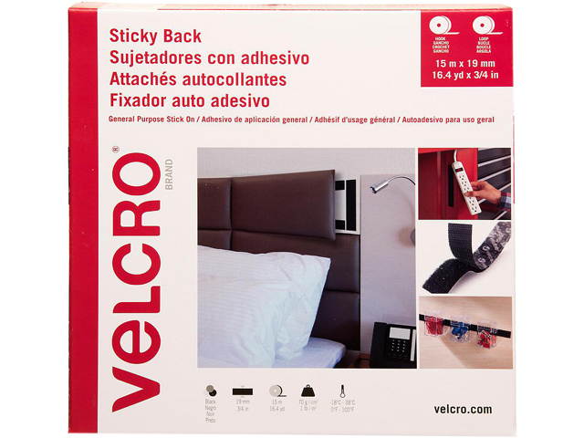 Velcro VEL-30631-GLO Sticky-Back Fasteners, Removable Adhesive, 0.75" x 49 ft, Black
