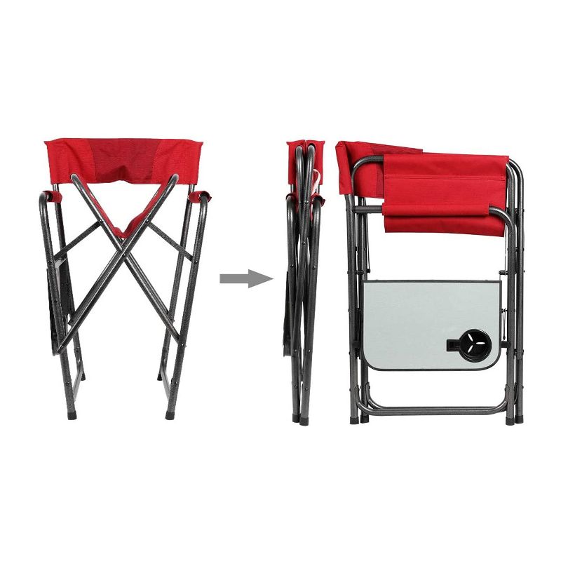 Portal Indoor Outdoor Portable Lightweight Steel Frame Folding Camping Directors Chair with Side Table and Cup Holder, Red