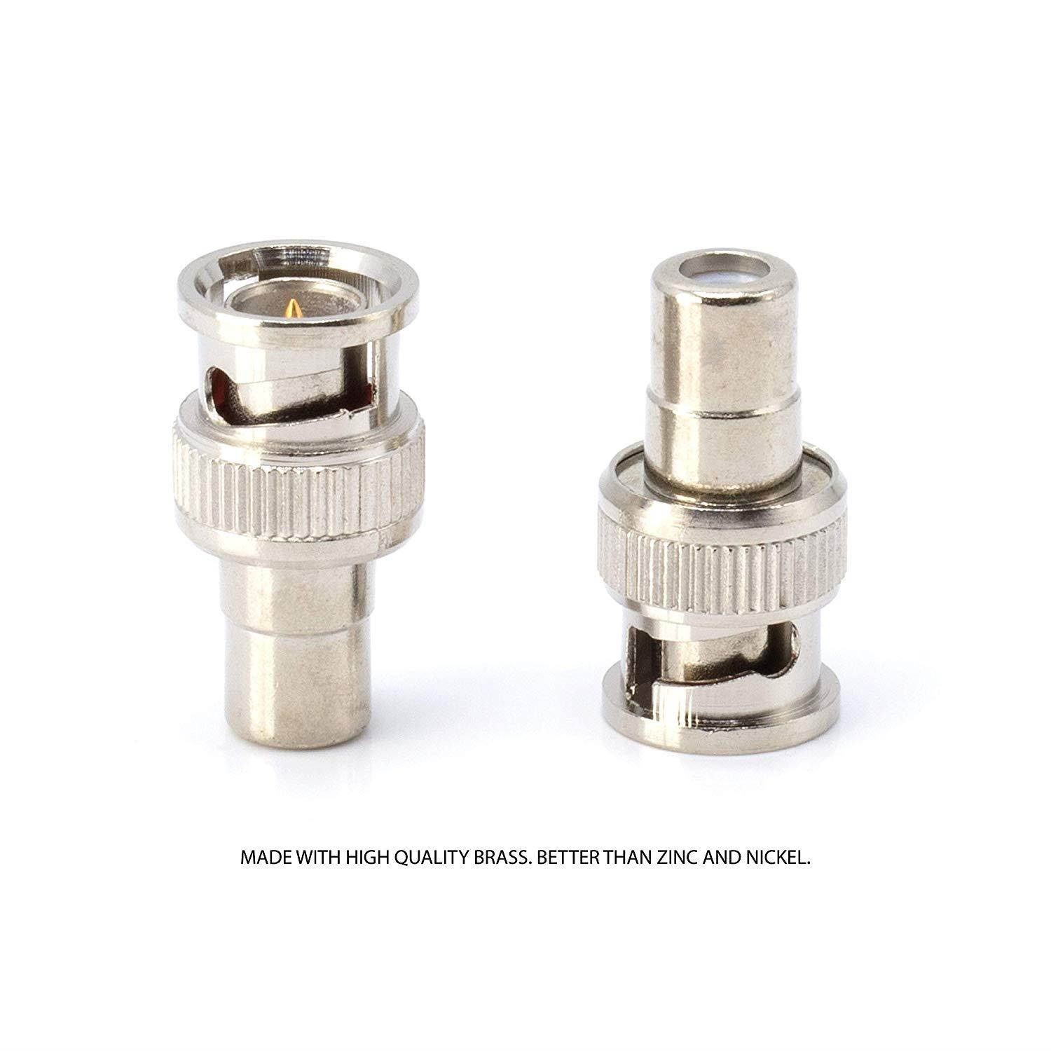 BNC Male to RCA Female Adapter | CCTV Connector Coupler Plug - 10 Pack