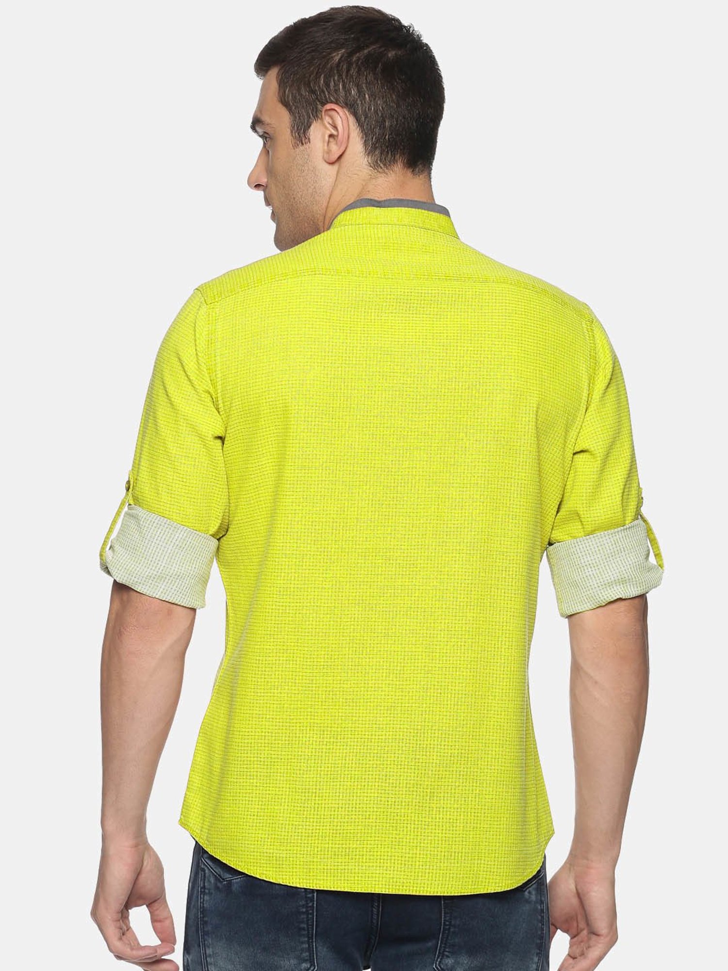 Don Vino Neon Green Regular Fit Self Design Shirt