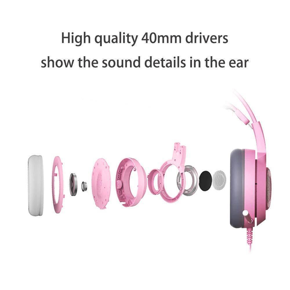 somic g951s pink gaming headset with mic for ps4, xbox one, pc, mobile phone, 3.5mm sound detachable cat ear headphones lightweight selfadjusting over ear headphones for women