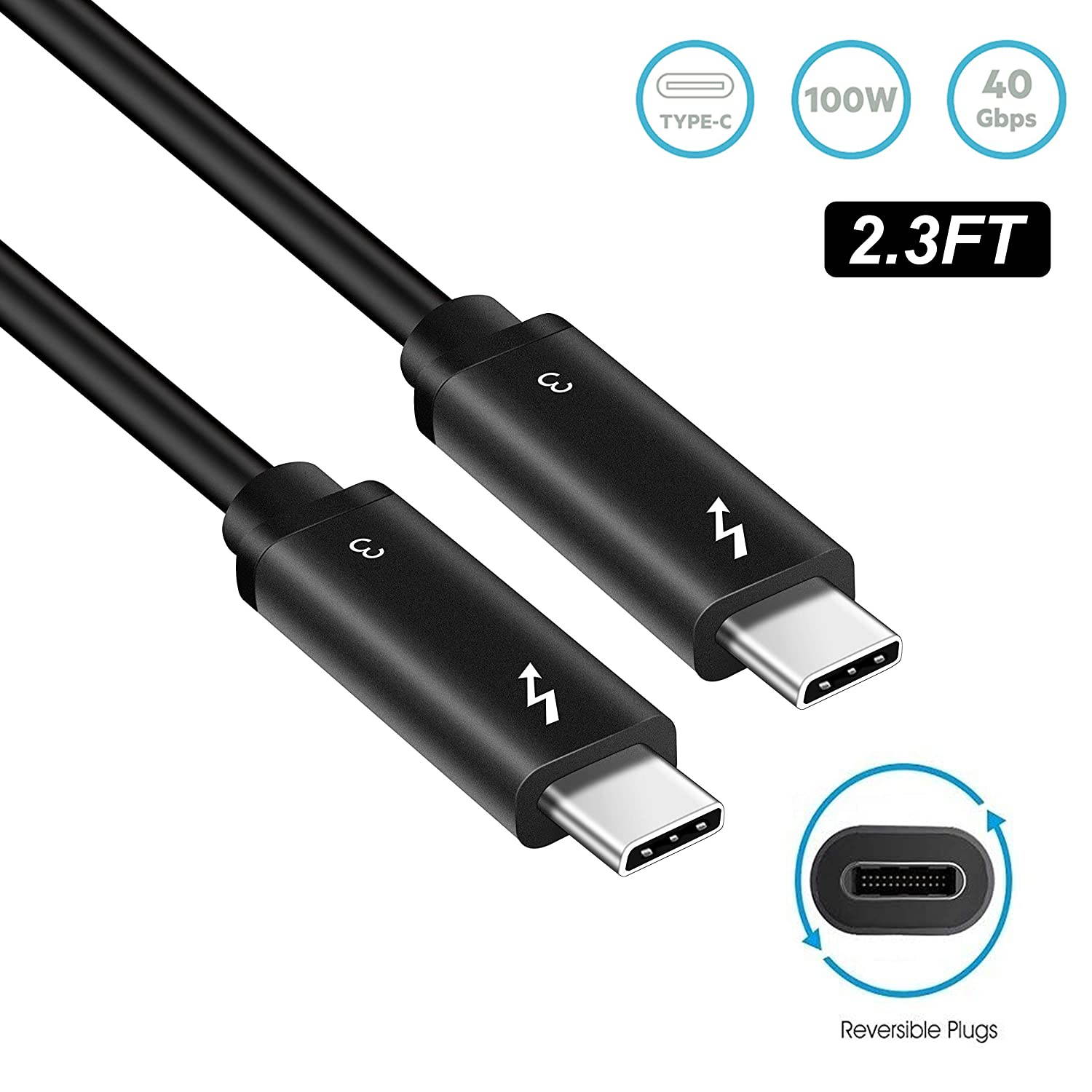 [Certified] NEWCARE Thunderbolt 3.0 Cable (USB-C to USB-C) Supports 100W Charging / 40Gbps Data Transfer, Compatible with USB 3.1 Gen 1 and 2, MacBook, Dell, Alienware 17,Chromebook and More (2.3ft)