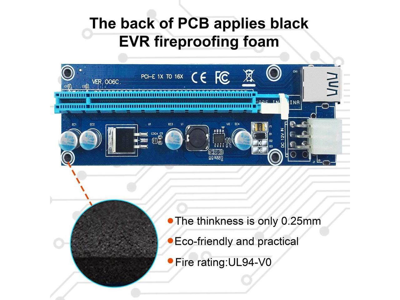 PCI-E Riser for Bitcoin-Litecoin-ETH Coin PCIe VER006C 6 PIN 16x to 1x Powered Riser Adapter Card 6-Pin PCI-E to SATA Power Cable-GPU Riser Adapter-Ethereum Mining ETH (6 PCS)