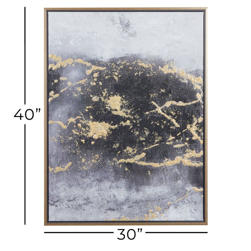 30" x 40" Rectangular Foil Abstract Canvas Wall Art With Wood Frame Dark Gray/Gold - CosmoLiving by Cosmopolitan
