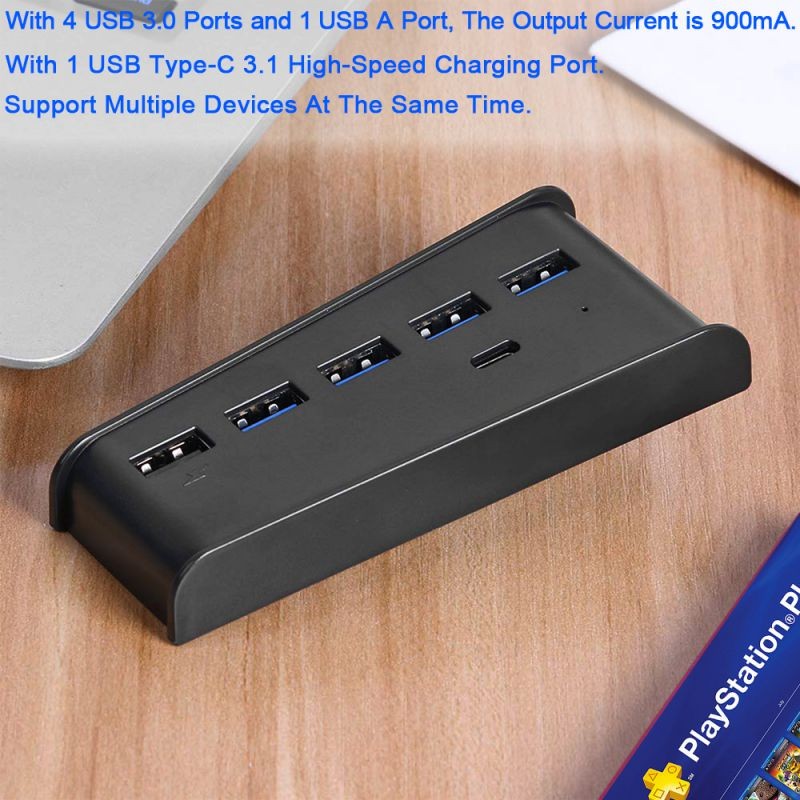 PS5 Console USB HUB, PS5 Extender 5 Port High-Speed Transmission Expansion Adapter Converter Splitter With 4 USB + 1 USB Charging Port + 1 Type C 3.1 Port for PS5 Drive Version &  Digital Version
