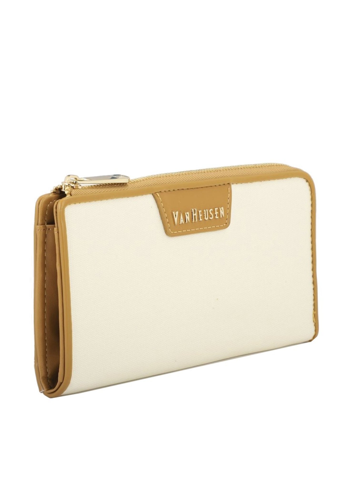 Van Heusen White & Yellow Solid Zip Around Wallet for Women