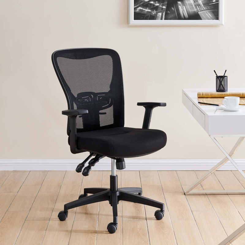 Mesh Sled Base Side Reception Chair with Flip Up Arms Black - Riverstone Furniture