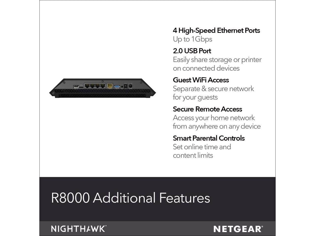 NETGEAR Nighthawk X6 Smart Wi-Fi Router (R8000) - AC3200 Tri-band Wireless Speed (Up to 3200 Mbps) | Up to 3500 Sq Ft Coverage & 50 Devices | 4 x 1G Ethernet and 2 USB ports | Armor Security