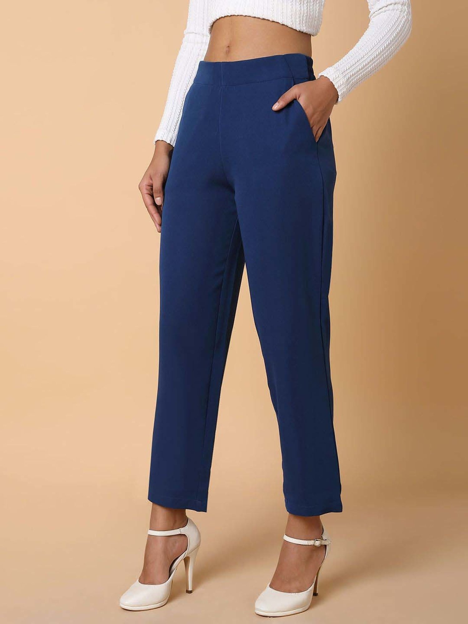 SHOWOFF Blue Mid Rise Formal Trousers