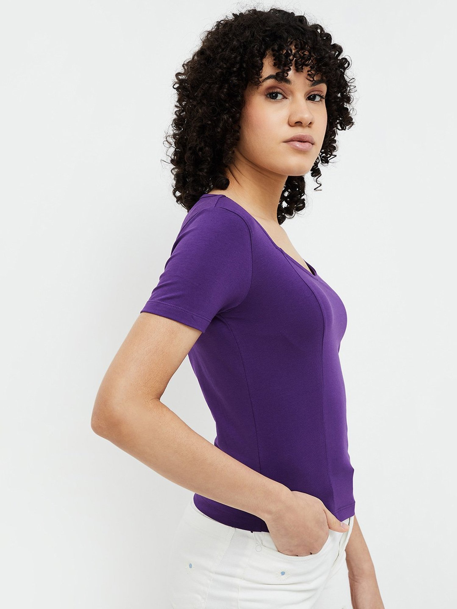 Ginger by Lifestyle Purple Cotton Regular Fit Top