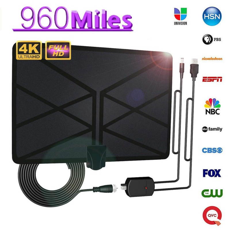 TV Aerial Indoor Amplified Digital HDTV Antenna 960 Miles Range with 4K HD 1080P DVB-T Freeview TV for Life Local Channels
