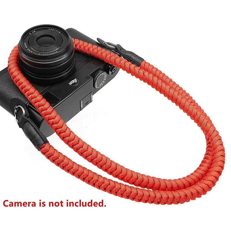 Paracord Woven Camera Neck Shoulder Strap Belt Hand Made for Canon Nikon Sony Olympus Pentax Fujifilm Panasonic SLR DSLR Digital Mirrorless Cameras 42 inch Red