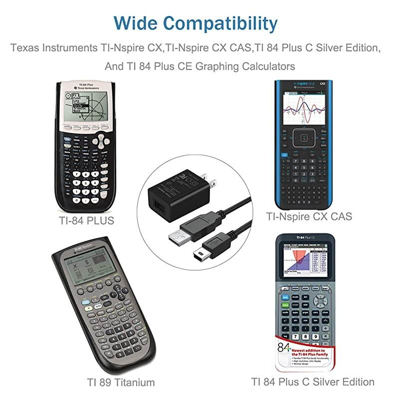 Power Charger Adapter forTexas Instruments TI84 Plus CE Graphing CalculatorTI 84 Plus C Silver Edition CalculatorTI 89 TitaniumTI Nspire CXTI Nspire CX CAS Graphing Calcula