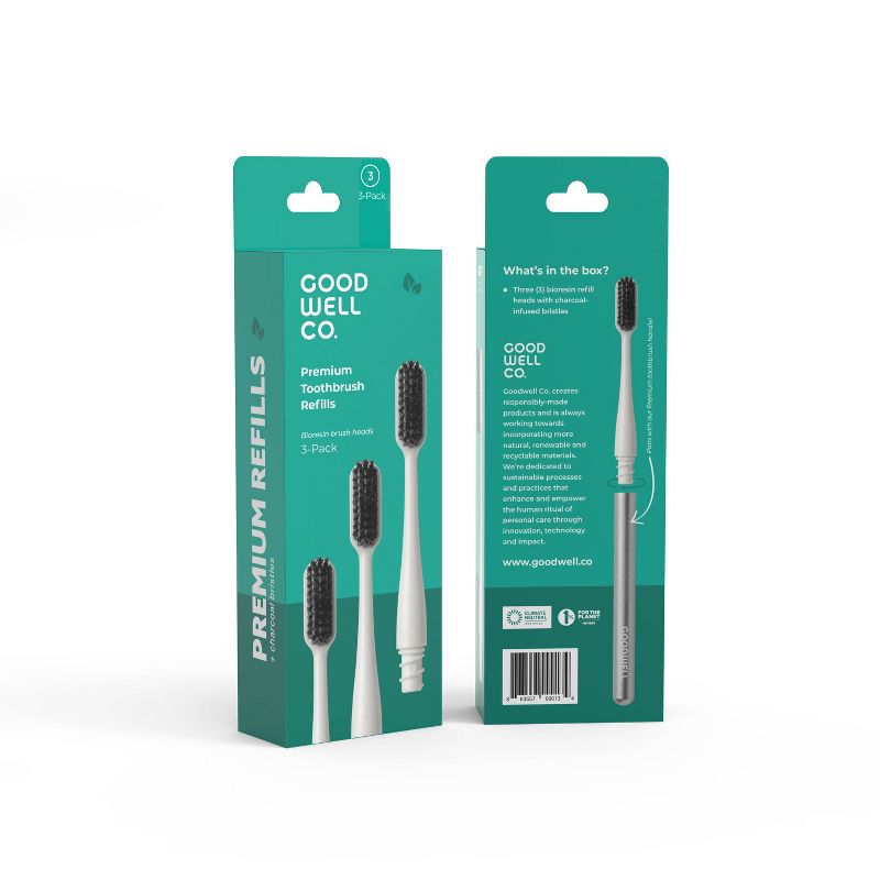 Goodwell Premium Sustainable Bioplastic Toothbrush Refill - 3pk
