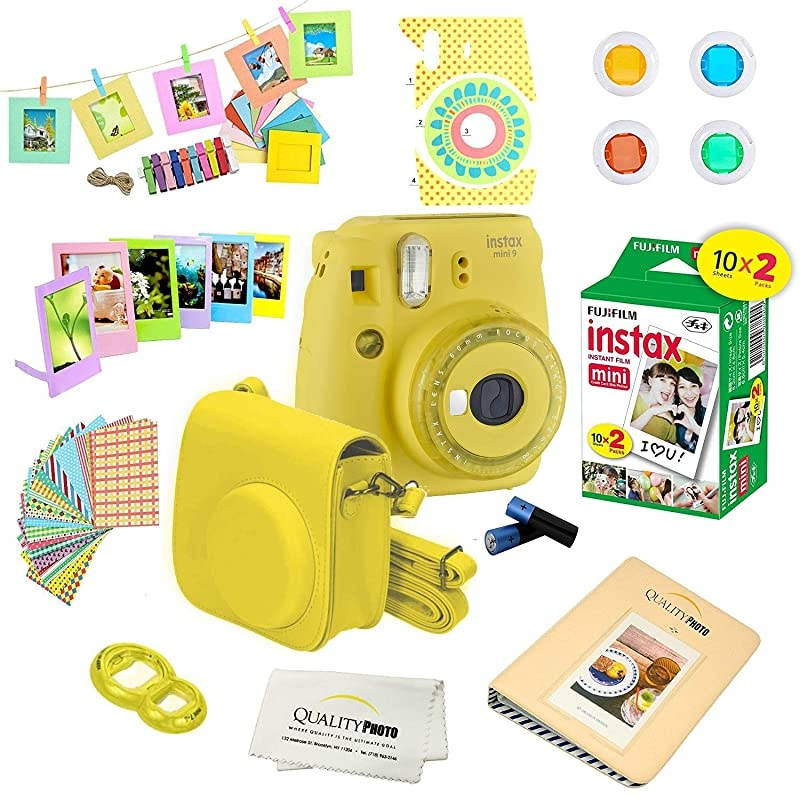 Instax Mini 9 Instant Camera w/ Instax Mini 9 Instant Films (20 Pack) + A14 Pc Deluxe Bundle for  Instax Mini 9 Camera (cobalt blue)