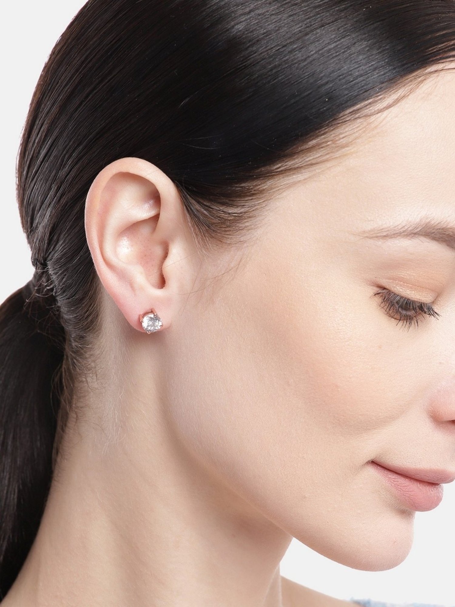 Zavya 92.5 Sterling Silver Rose Gold Alexis Solitaire Earrings for Women